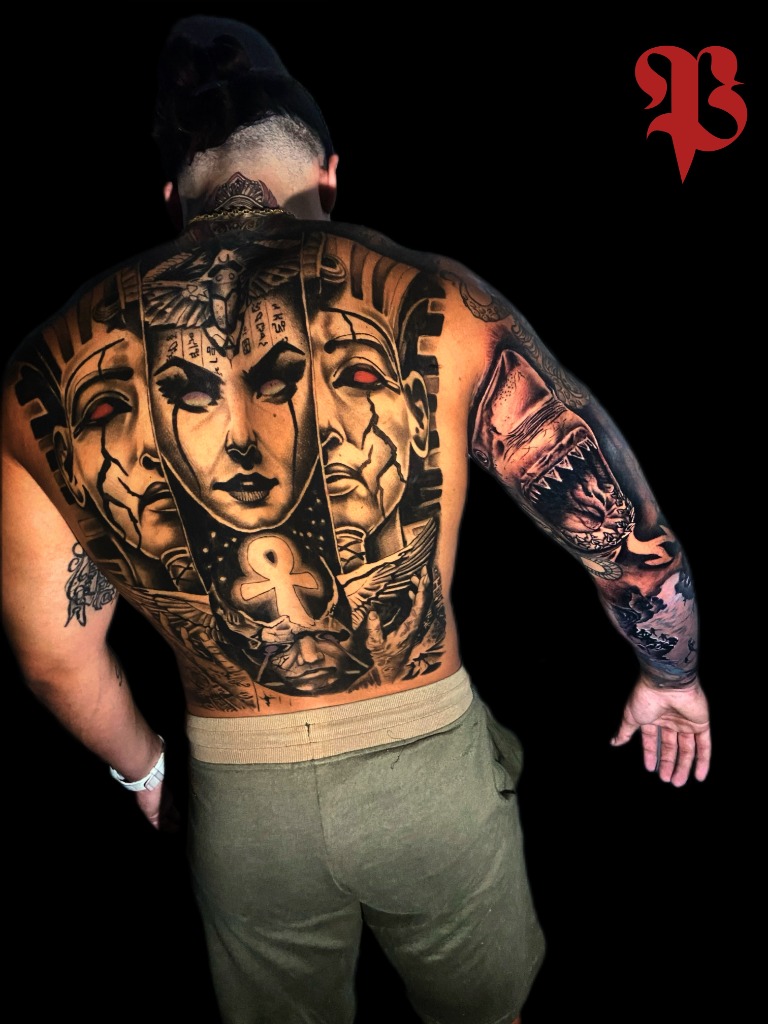 Espalda completa — Faraón egipcio y Ankh