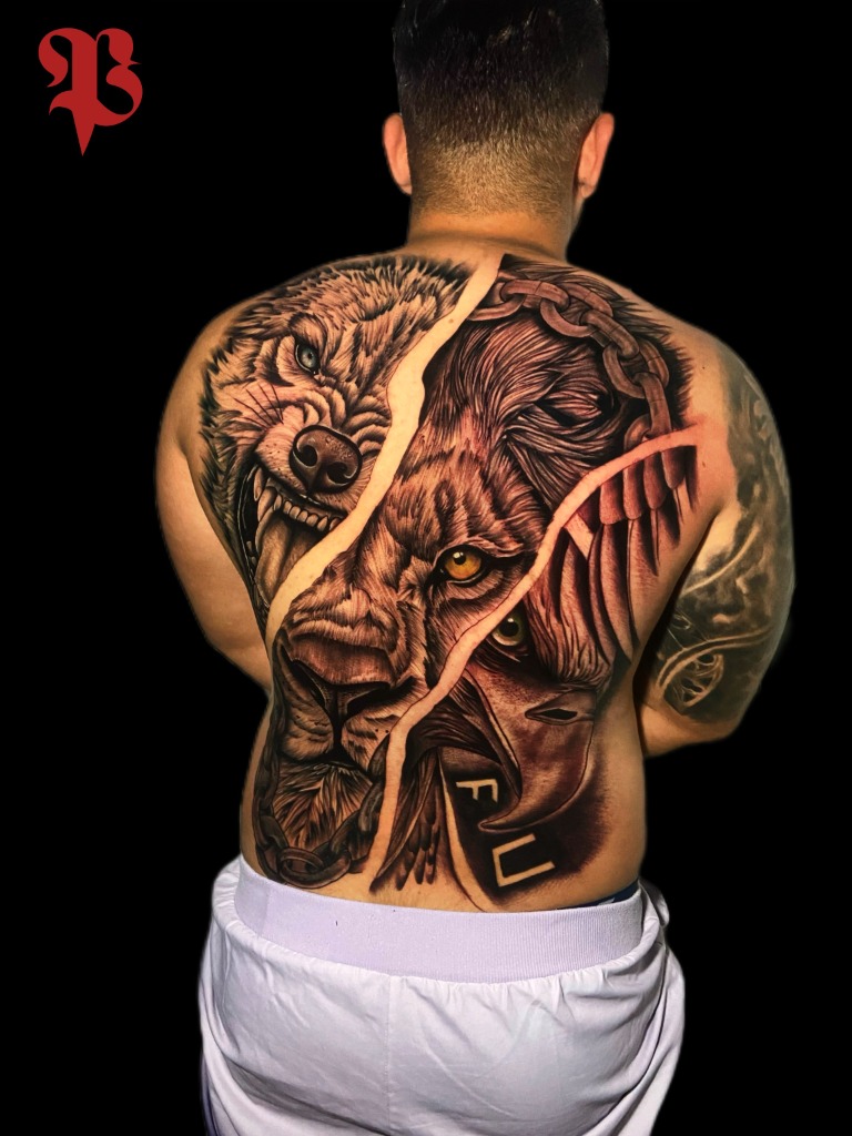 Espalda completa — Trilogía Lobo, León & Águila