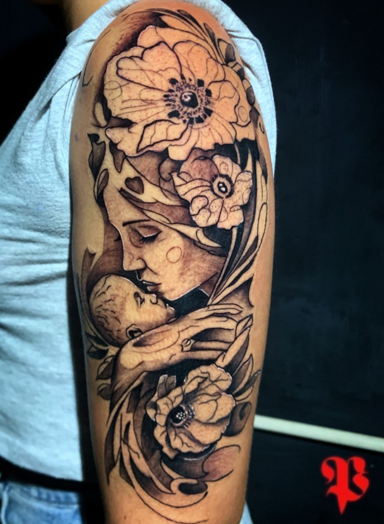 Brazo — Madre & Hijo con Flores